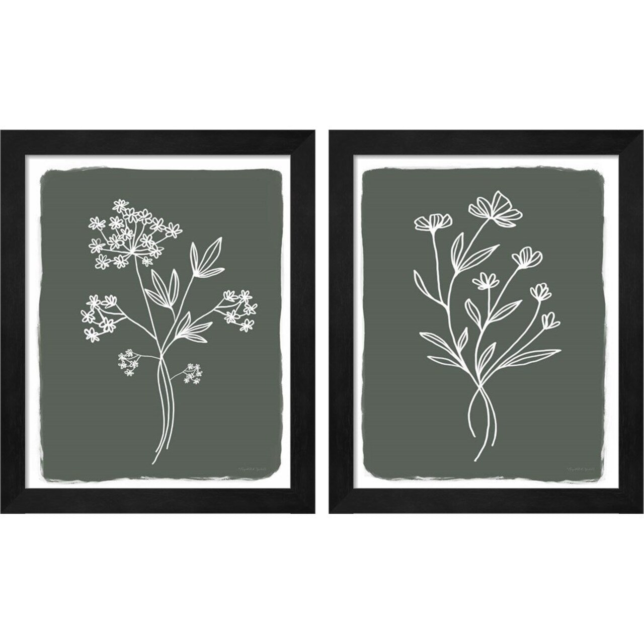 Green Botanical by Elizabeth Tyndall, 2 Piece Black Framed Art Set